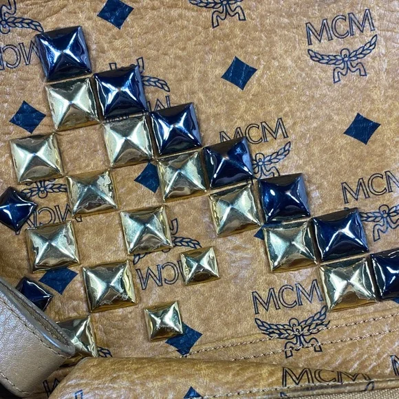 MCM Tan and Gold Studded Backpack - Picture 4 of 16